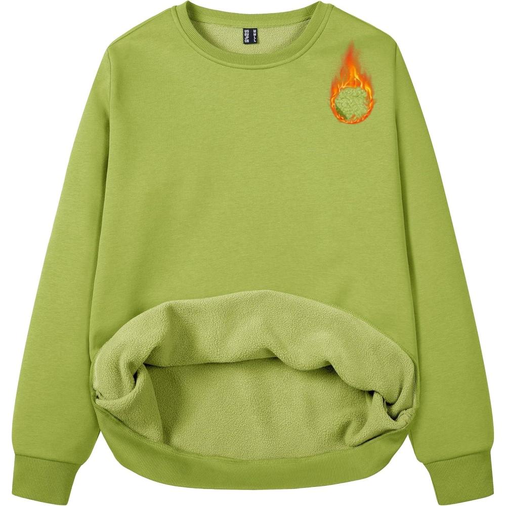 imageMAGCOMSEN Womens Fleece Lined Sweatshirt Crewneck Cotton Pullover Fall Winter Casual Long Sleeve Warm Soft TopsOlive Green