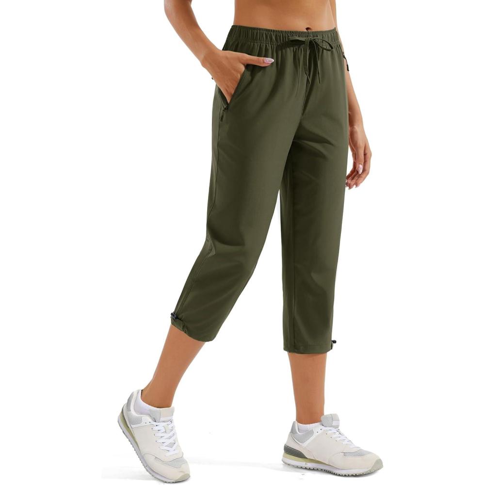 imageMAGCOMSEN Womens Hiking Capris Pants UPF 50 Lightweight Quick Dry Workout Travel Summer Casual Pants Zipper PocketsGreen