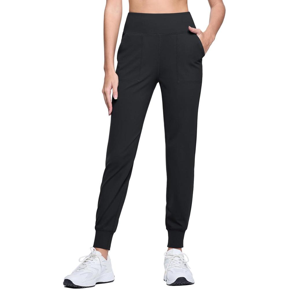 imageMAGCOMSEN Womens Joggers High Waisted Yoga Pants with Pockets Loose Leggings for Workout Athletic Lounge RunningBlack
