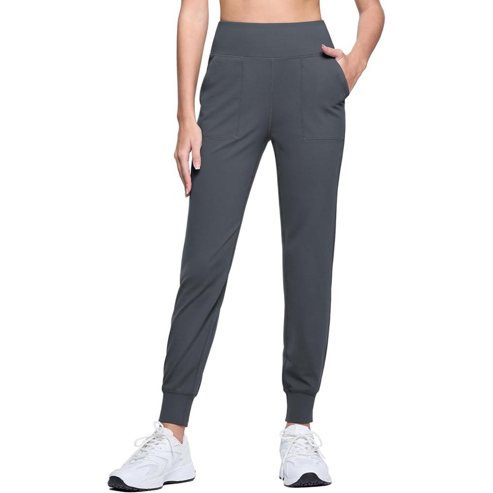 imageMAGCOMSEN Womens Joggers High Waisted Yoga Pants with Pockets Loose Leggings for Workout Athletic Lounge RunningDark Grey