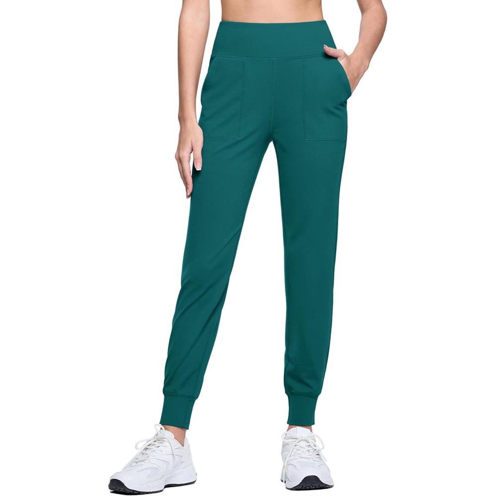 imageMAGCOMSEN Womens Joggers High Waisted Yoga Pants with Pockets Loose Leggings for Workout Athletic Lounge RunningEgreen