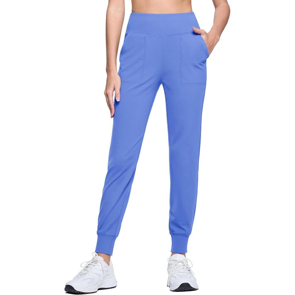 imageMAGCOMSEN Womens Joggers High Waisted Yoga Pants with Pockets Loose Leggings for Workout Athletic Lounge RunningLight Blue