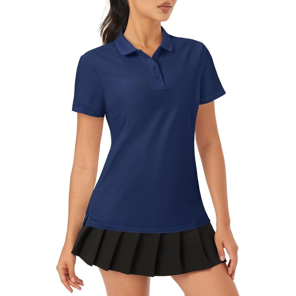 imageMAGCOMSEN Womens Polo Shirts Cotton Short Sleeve VNeck Collared Tops Golf Shirt Work Casual Summer TeeNavy
