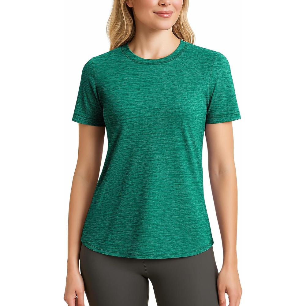 imageMAGCOMSEN Womens Short Sleeve T Shirts UPF 50 Sun Protection Quick Dry Athletic Running Workout Tee TopsJade Green