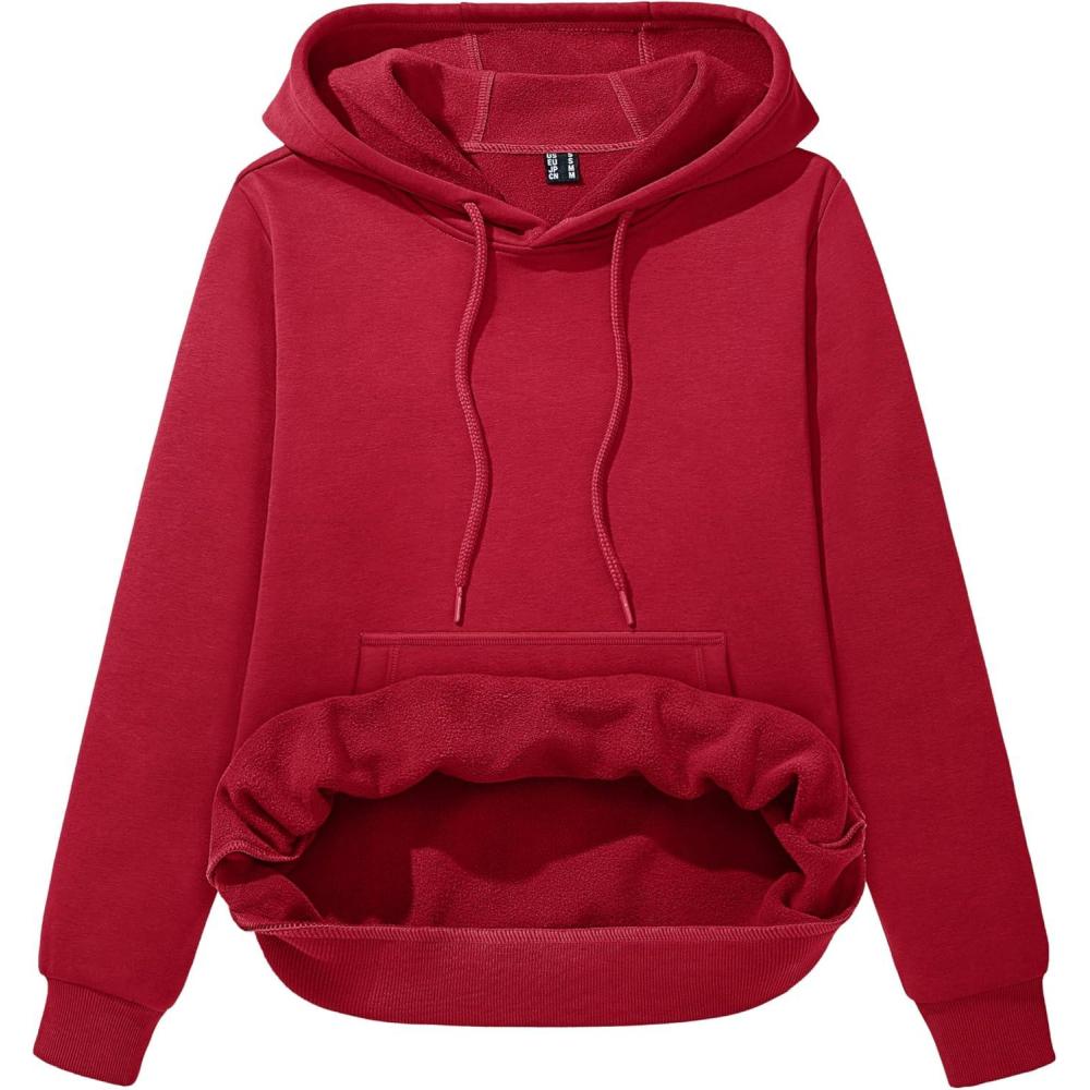 imageMAGCOMSEN Womens Sweatshirt Hoodie Fleece Lined Warm Casual Pullover Cangroo Pocket Drawstring Basic TopsTomato Red