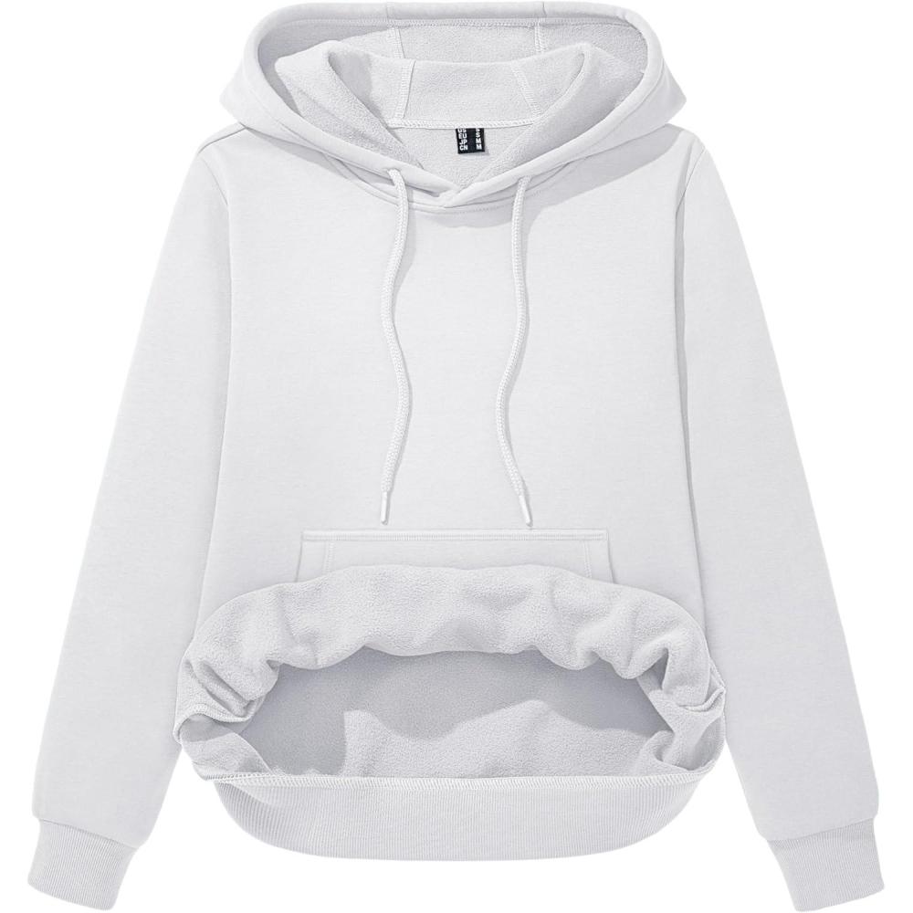 imageMAGCOMSEN Womens Sweatshirt Hoodie Fleece Lined Warm Casual Pullover Cangroo Pocket Drawstring Basic TopsWhite