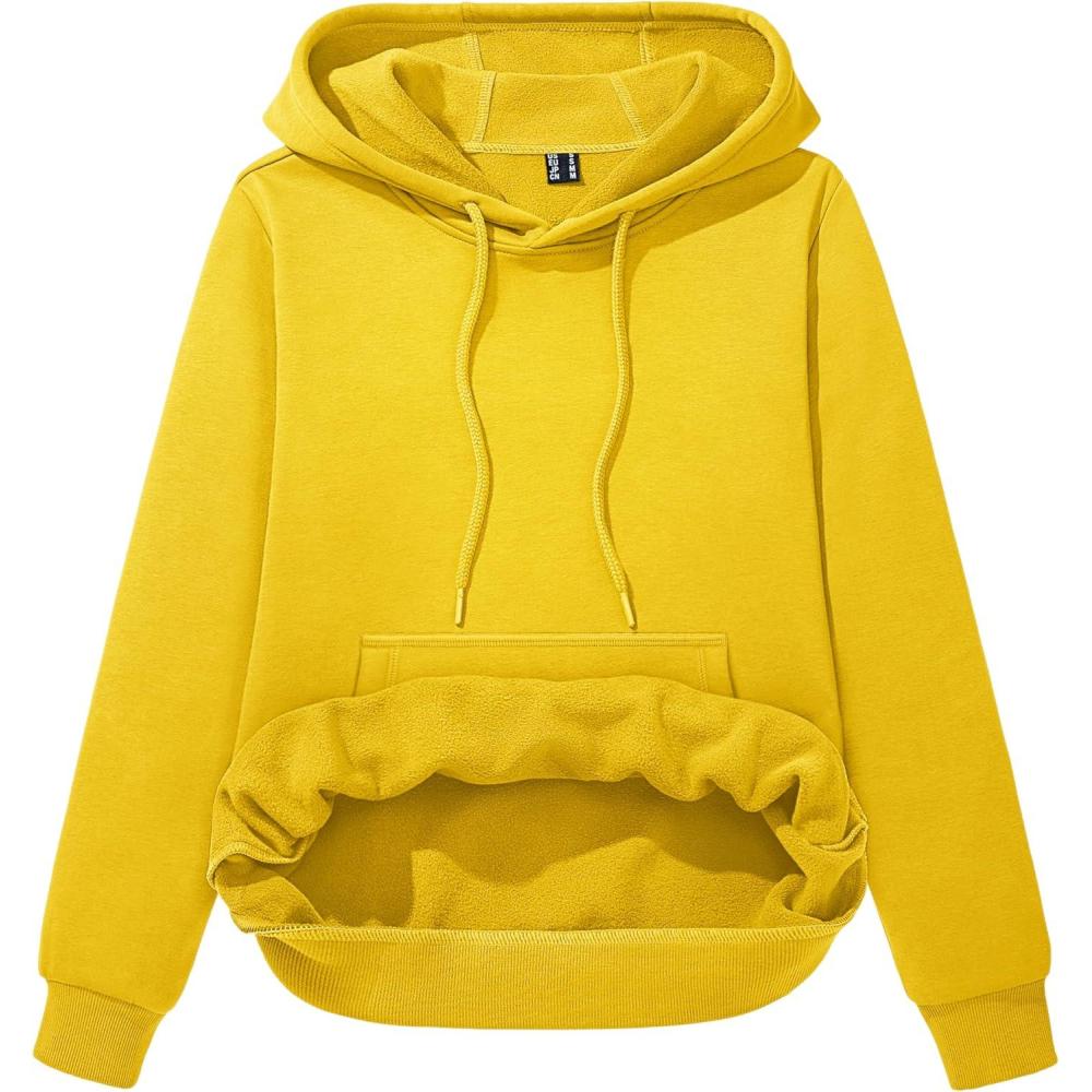 imageMAGCOMSEN Womens Sweatshirt Hoodie Fleece Lined Warm Casual Pullover Cangroo Pocket Drawstring Basic TopsYellow