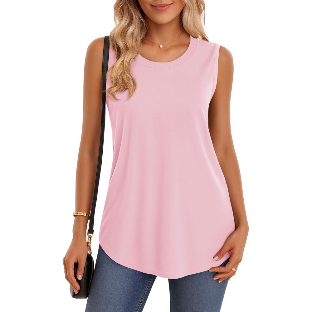 imageMAGCOMSEN Womens Tank Tops Loose Fit Sleeveless Top Casual Scoop Neck Tunic Shirts Summer UPF 50 Basic TshirtLight Pink