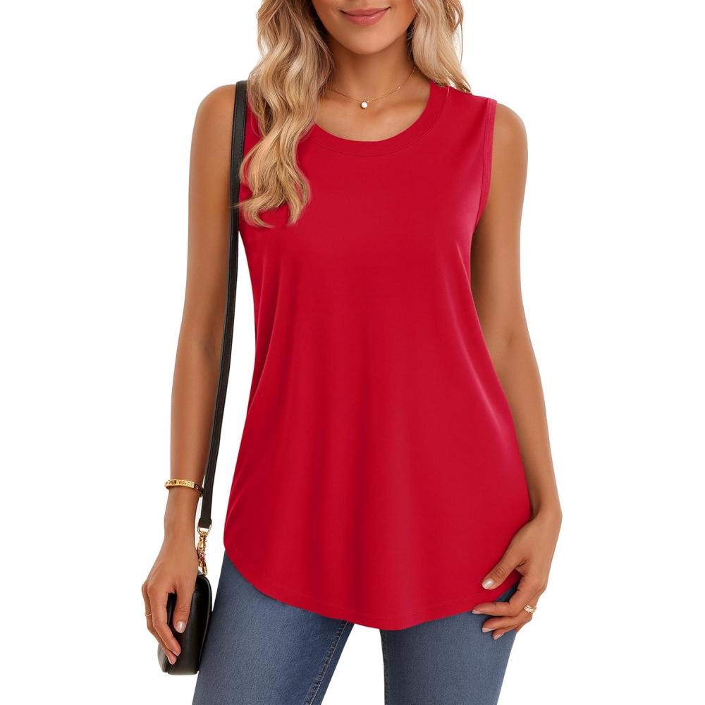 imageMAGCOMSEN Womens Tank Tops Loose Fit Sleeveless Top Casual Scoop Neck Tunic Shirts Summer UPF 50 Basic TshirtRed