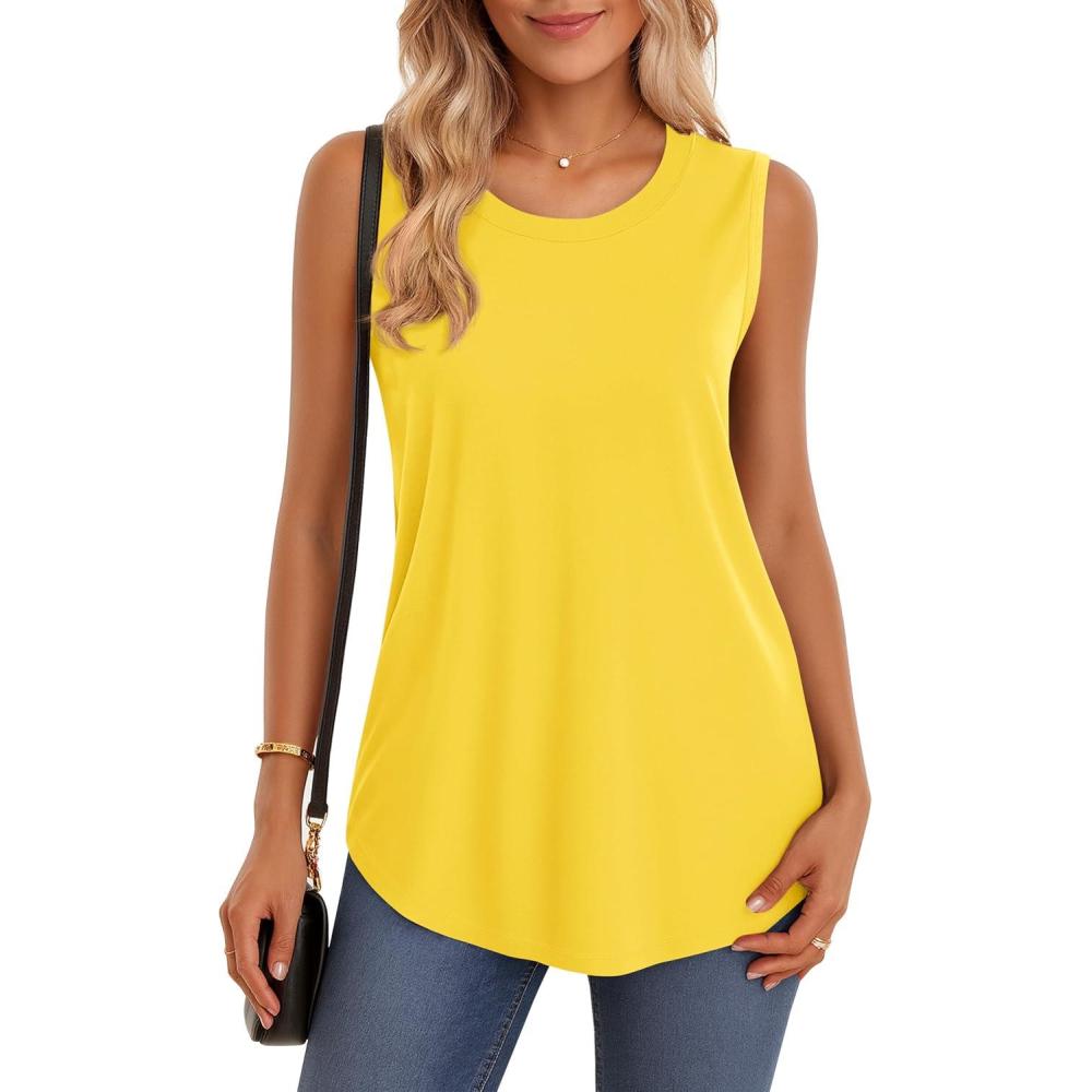 imageMAGCOMSEN Womens Tank Tops Loose Fit Sleeveless Top Casual Scoop Neck Tunic Shirts Summer UPF 50 Basic TshirtYellow