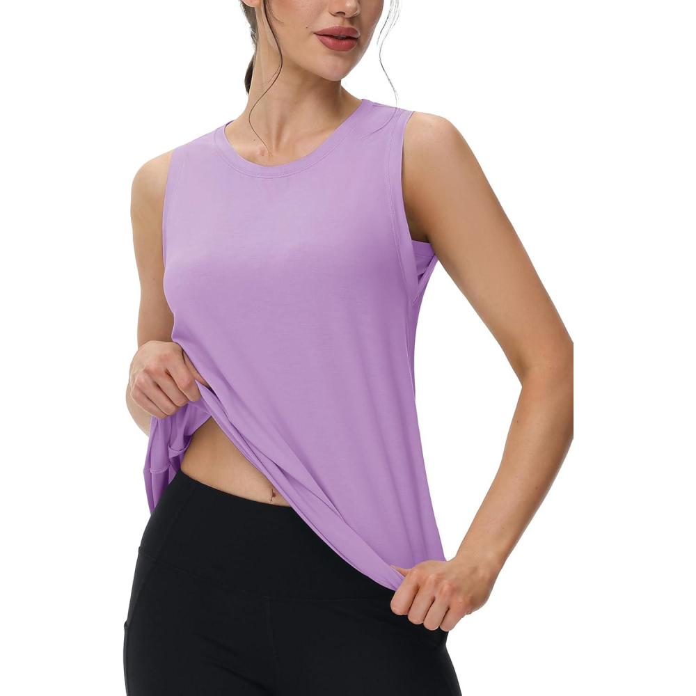 imageMAGCOMSEN Workout Tank Tops for Women Loose Fit Sleeveless Tops Quick Dry Lightweight Athletic Gym Yoga Exercise ShirtsLightpurple