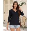 imageMAGCOMSEN 34 Sleeve T Shirts for Women V Neck Tshirts Cotton UPF50 Summer Tops Casual TShirts Basic Tees 2025Black