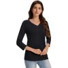 imageMAGCOMSEN 34 Sleeve T Shirts for Women V Neck Tshirts Cotton UPF50 Summer Tops Casual TShirts Basic Tees 2025Black