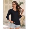 imageMAGCOMSEN 34 Sleeve T Shirts for Women V Neck Tshirts Cotton UPF50 Summer Tops Casual TShirts Basic Tees 2025Black