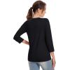 imageMAGCOMSEN 34 Sleeve T Shirts for Women V Neck Tshirts Cotton UPF50 Summer Tops Casual TShirts Basic Tees 2025Black