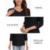 imageMAGCOMSEN 34 Sleeve T Shirts for Women V Neck Tshirts Cotton UPF50 Summer Tops Casual TShirts Basic Tees 2025Black
