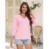 imageMAGCOMSEN 34 Sleeve T Shirts for Women V Neck Tshirts Cotton UPF50 Summer Tops Casual TShirts Basic Tees 2025Lightpink