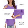 imageMAGCOMSEN 34 Sleeve T Shirts for Women V Neck Tshirts Cotton UPF50 Summer Tops Casual TShirts Basic Tees 2025Ltpurple