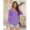 imageMAGCOMSEN 34 Sleeve T Shirts for Women V Neck Tshirts Cotton UPF50 Summer Tops Casual TShirts Basic Tees 2025Ltpurple