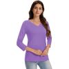 imageMAGCOMSEN 34 Sleeve T Shirts for Women V Neck Tshirts Cotton UPF50 Summer Tops Casual TShirts Basic Tees 2025Ltpurple