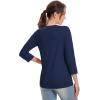 imageMAGCOMSEN 34 Sleeve T Shirts for Women V Neck Tshirts Cotton UPF50 Summer Tops Casual TShirts Basic Tees 2025Navy