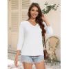 imageMAGCOMSEN 34 Sleeve T Shirts for Women V Neck Tshirts Cotton UPF50 Summer Tops Casual TShirts Basic Tees 2025White