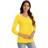 imageMAGCOMSEN 34 Sleeve T Shirts for Women V Neck Tshirts Cotton UPF50 Summer Tops Casual TShirts Basic Tees 2025Yellow
