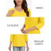 imageMAGCOMSEN 34 Sleeve T Shirts for Women V Neck Tshirts Cotton UPF50 Summer Tops Casual TShirts Basic Tees 2025Yellow