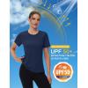 imageMAGCOMSEN 4 Pack Womens Short Sleeve Workout TShirts UPF 50 Moisture Wicking Rash Guard Dry Fit Athletic Running TopsBlack  White  Navy  Light Gray