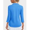 imageMAGCOMSEN Womens 34 Long Sleeve Polo Shirts Collared V Neck Golf Shirts UPF 50 Quick Dry Casual Work TopsAzure