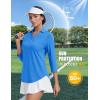 imageMAGCOMSEN Womens 34 Long Sleeve Polo Shirts Collared V Neck Golf Shirts UPF 50 Quick Dry Casual Work TopsAzure