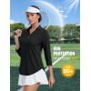 imageMAGCOMSEN Womens 34 Long Sleeve Polo Shirts Collared V Neck Golf Shirts UPF 50 Quick Dry Casual Work TopsBlack