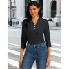 imageMAGCOMSEN Womens 34 Long Sleeve Polo Shirts Collared V Neck Golf Shirts UPF 50 Quick Dry Casual Work TopsBlack