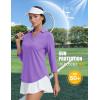 imageMAGCOMSEN Womens 34 Long Sleeve Polo Shirts Collared V Neck Golf Shirts UPF 50 Quick Dry Casual Work TopsLtpurple