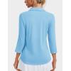 imageMAGCOMSEN Womens 34 Long Sleeve Polo Shirts Collared V Neck Golf Shirts UPF 50 Quick Dry Casual Work TopsSkyblue