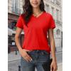imageMAGCOMSEN Womens Cotton T Shirt VNeck Short Sleeve Shirt ClassicFit Casual Breathable Tee Summer Basic TopsAtomato Red