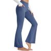 imageMAGCOMSEN Womens Flare Yoga Leggings High Waisted Bootcut Pants with Pockets Tummy Control Work Dress Bell Bottom PantsBlue