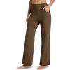 imageMAGCOMSEN Womens Fleece Lined Pants Waterproof High Waist Wide Leg Yoga Work Pants Warm Winter Sweatpants with PocketsDark Brown