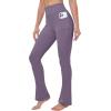 imageMAGCOMSEN Womens High Waisted Flare Leggings Tummy Control Yoga Pants with Pockets Mini Flared Bootcut Workout CasualDark Purple