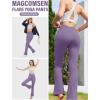 imageMAGCOMSEN Womens High Waisted Flare Leggings Tummy Control Yoga Pants with Pockets Mini Flared Bootcut Workout CasualDark Purple