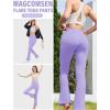 imageMAGCOMSEN Womens High Waisted Flare Leggings Tummy Control Yoga Pants with Pockets Mini Flared Bootcut Workout CasualLight Purple