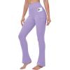 imageMAGCOMSEN Womens High Waisted Flare Leggings Tummy Control Yoga Pants with Pockets Mini Flared Bootcut Workout CasualLight Purple