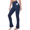 imageMAGCOMSEN Womens High Waisted Flare Leggings Tummy Control Yoga Pants with Pockets Mini Flared Bootcut Workout CasualNavy Blue