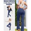 imageMAGCOMSEN Womens High Waisted Flare Leggings Tummy Control Yoga Pants with Pockets Mini Flared Bootcut Workout CasualSky Blue