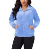 imageMAGCOMSEN Womens Hoodies HalfZip Cropped Velour Sweatshirts Long Sleeve Fleece Pullover with Pocket Casual OutfitsLight Blue
