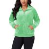 imageMAGCOMSEN Womens Hoodies HalfZip Cropped Velour Sweatshirts Long Sleeve Fleece Pullover with Pocket Casual OutfitsMint Green