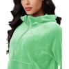 imageMAGCOMSEN Womens Hoodies HalfZip Cropped Velour Sweatshirts Long Sleeve Fleece Pullover with Pocket Casual OutfitsMint Green