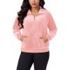 imageMAGCOMSEN Womens Hoodies HalfZip Cropped Velour Sweatshirts Long Sleeve Fleece Pullover with Pocket Casual OutfitsPink