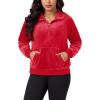 imageMAGCOMSEN Womens Hoodies HalfZip Cropped Velour Sweatshirts Long Sleeve Fleece Pullover with Pocket Casual OutfitsTomato Red