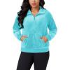 imageMAGCOMSEN Womens Hoodies HalfZip Cropped Velour Sweatshirts Long Sleeve Fleece Pullover with Pocket Casual OutfitsWater Blue
